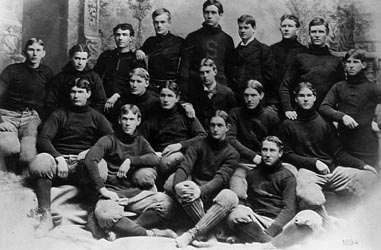 Stanford's 1891-2 football team; manager Herbert Hoover is third from the right in the last row.