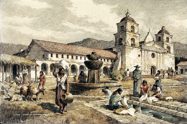 Santa Barbara Mission by Lloyd Harting (1901 - 1974)