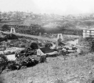 Folsom railroad bridge 92 feet above the water (1858)