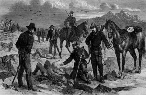 Soldiers recovering the bodies of the slain May 3, 1873 published in Harper's Illustrated Weekly