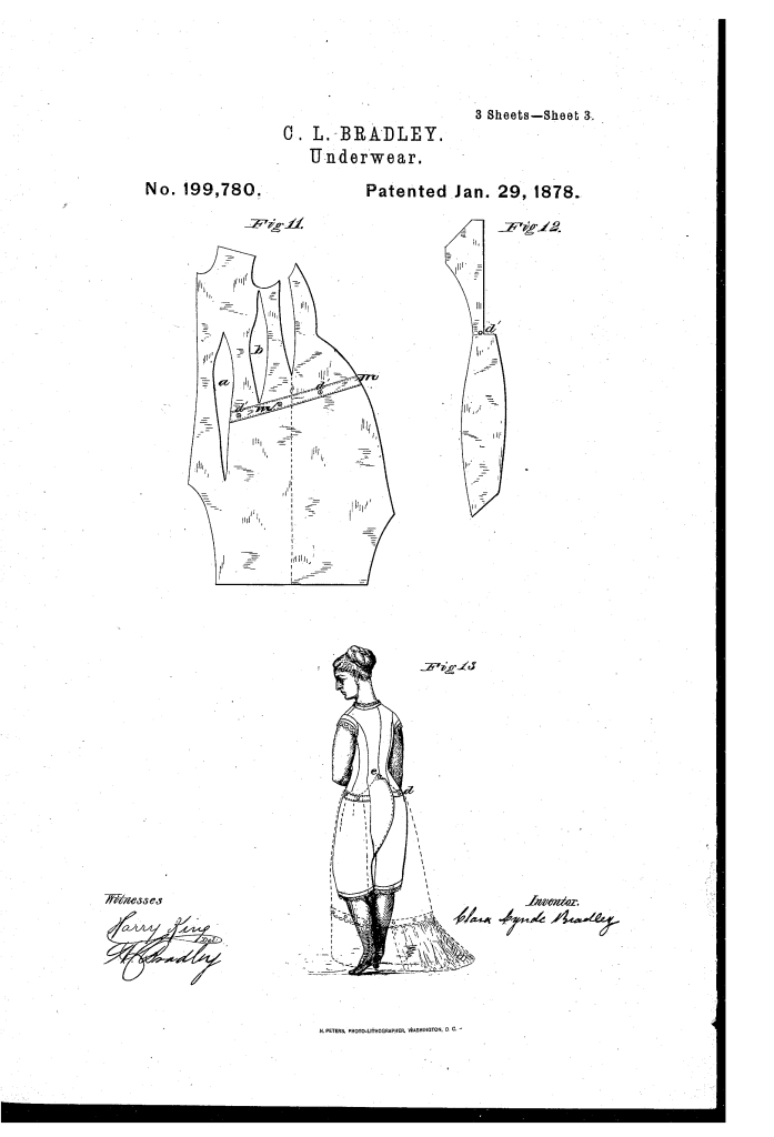 Clara Bradley underwear patent , 1878