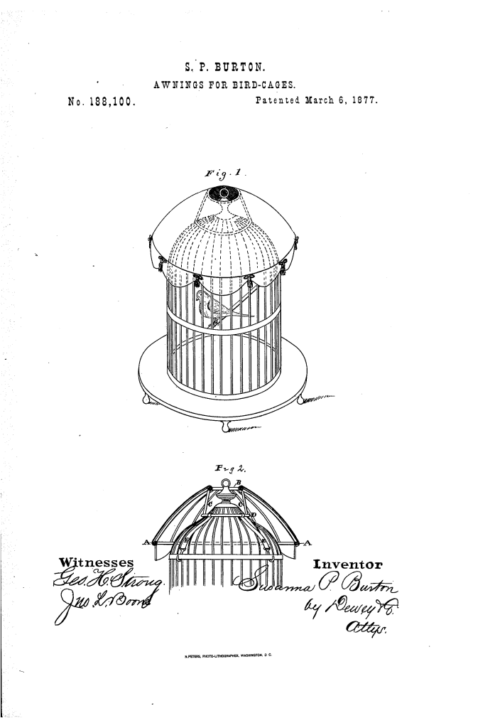 Susannah Burton of San Francisco patented bird cage awnings