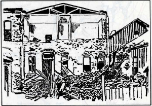 Clarke's Restaurant on Main Street, Winters; rear view. April 1892. Source: Vacaville-Winters Earthquakes...1892.