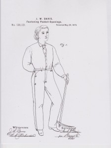 J.W. Davis patent for fastening pocket-openings (1873).