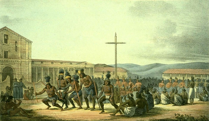 Native Americans at Mission Dolores drawn by Louis Choris (1816).