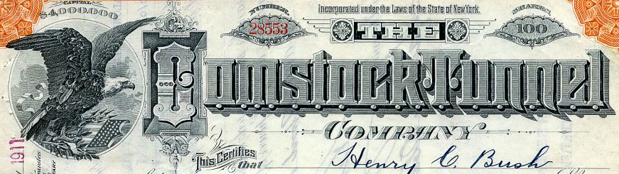 Comstock Tunnel Company certificate.