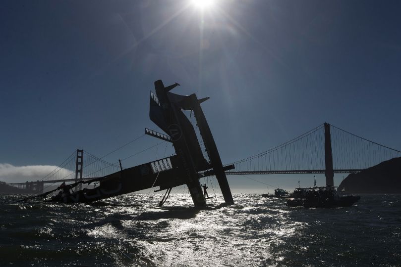 Oracle Team USA catamaran flipped (2012).