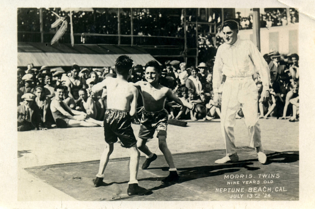 Morris twins boxing at Neptune Beach, Alameda (1924).