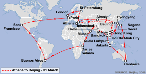 Route of the Beijing Olympic torch (2008).