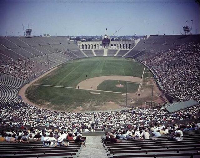 Los Angeles Dodgers 42-foot high screen in left field at the Coliseum.