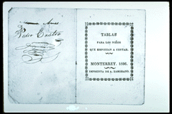 Tablas para los Niños Que Empiezan a Contar (Monterey, 1836).